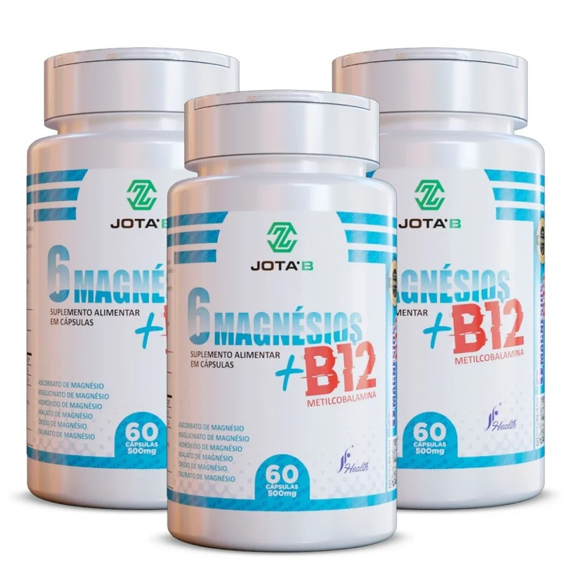 Suplemento 6 Magnésio + B12 Metilcobalamina 60 Cápsulas 500mg Envio Imediato