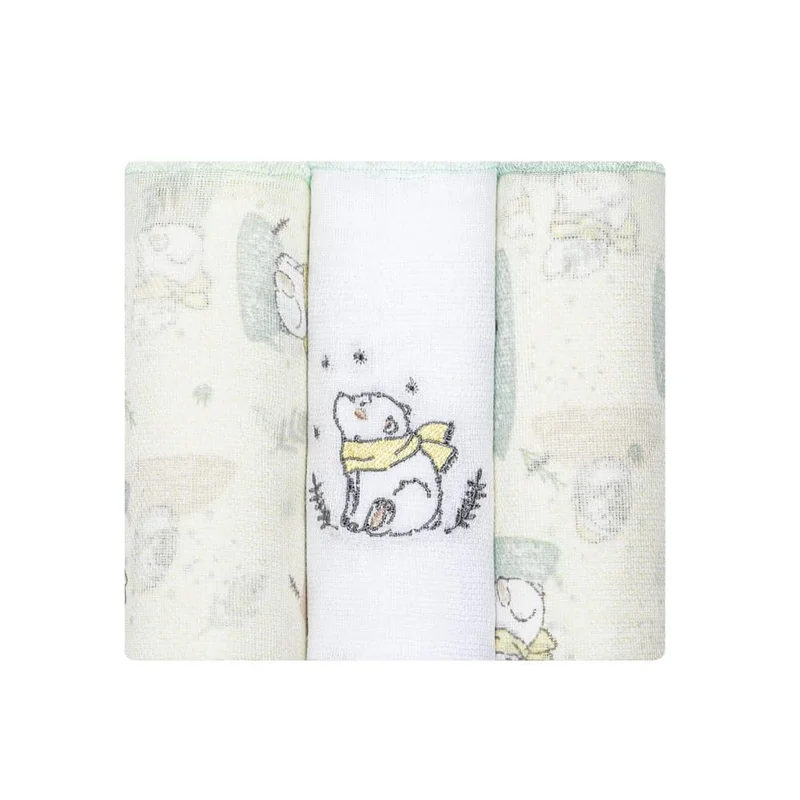 Papi Textil Fralda Papizinha Bordada e Estampada 3un, Urso Polar
