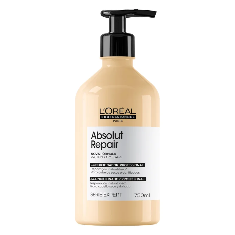 L'Oréal Professionnel Condicionador Absolut Repair, Tratamento Capilar com Proteína, Repara Danos e Promove Brilho, Com Quinoa & Proteínas, Para cabelos secos e danificados, 750ml
