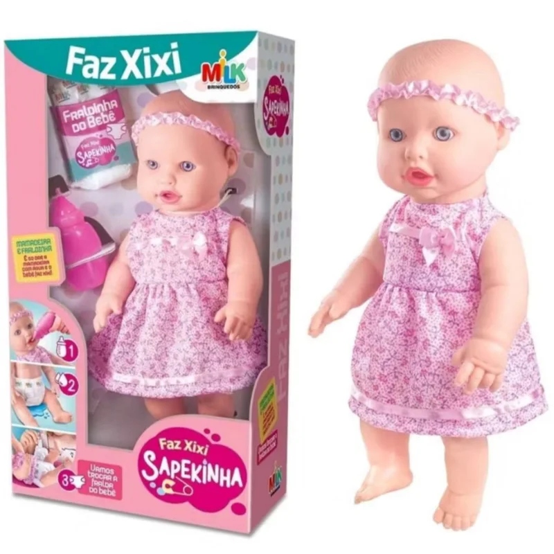 Boneca Sapekinha Faz Xixi De Verdade Com Mamadeira e Fralda - Envio Imediato