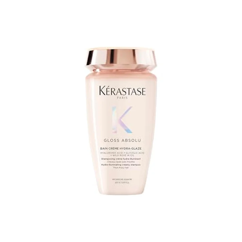 Kérastase Gloss Absolu Bain Crème Hydra-Glaze, shampoo para cabelos com frizz intenso, brilho e suavidade, com ácido glicólico, ácido hialurônico e óleo de rosa mosqueta, 250 ml