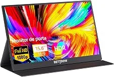 Bettdow Monitor Portatil 15,6'', FHD 1080P Monitor Portátil Conectado Com USB C Dupla/HDMI, IPS Extensor De Tela para Notebook com VESA e Suporte ajustável Funda Inteligente magnético, Plug and Play