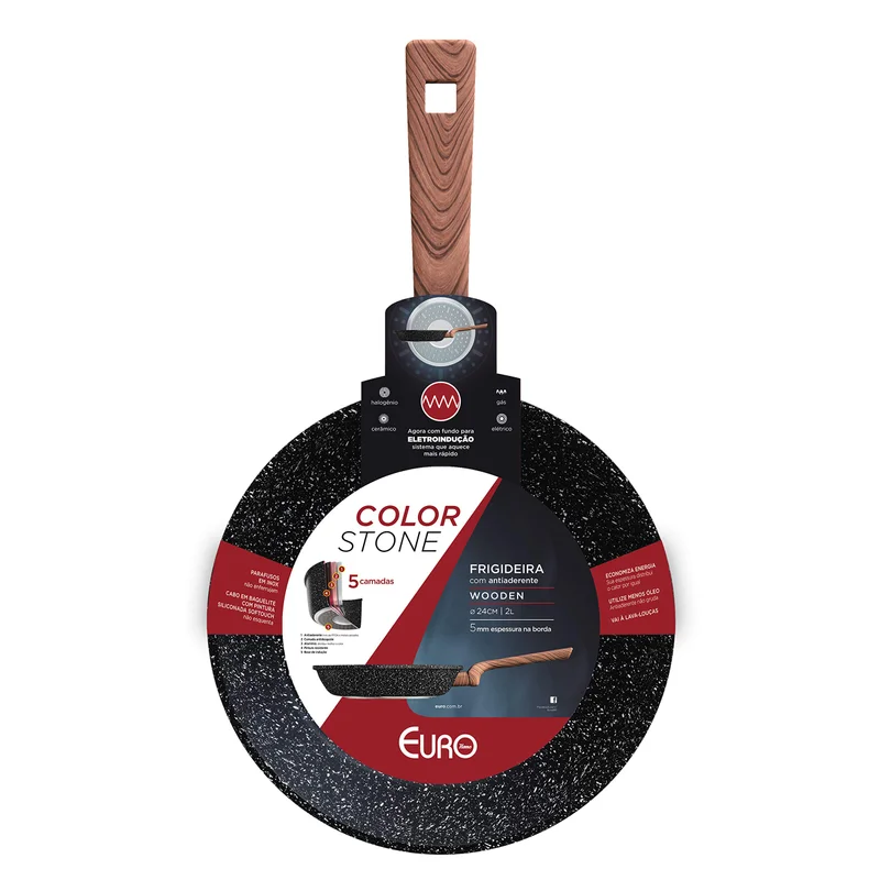 Euro Home - Frigideira 24 cm, 1.5 L de Alumínio com Antiaderente Color Stone Wooden - ALU8303-WD