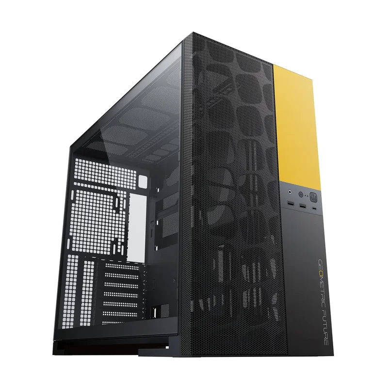 Gabinete Gamer Geometric Future Model 5 Vent Preto e Amarelo Sem Fans GEO-M5V-BY