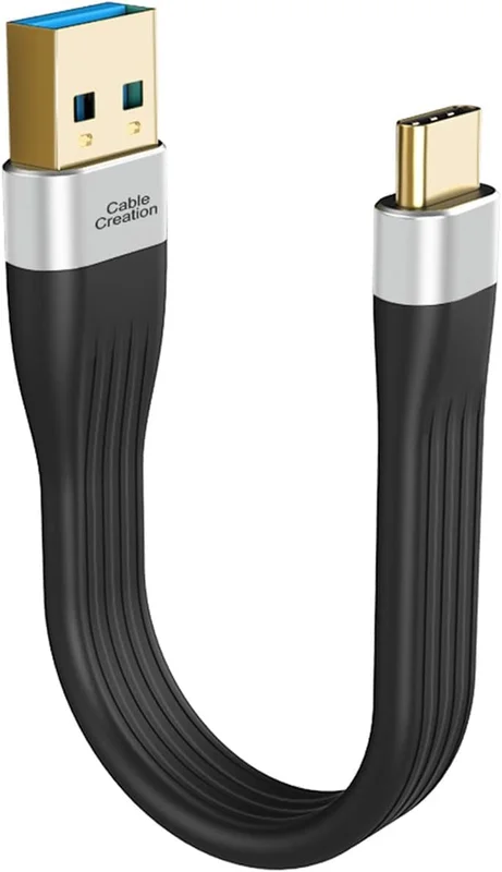 CableCreation Cabo USB 3.1 A para Tipo C curto de 0,12 metro, Cabo USB Tipo C com carregamento rápido de 3A, cabo FPC de 5Gbps para Quest Link, MacBook, iPad Pro, Galaxy S22 S21/S20, SSD, Preto