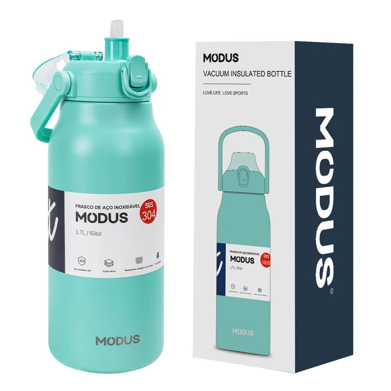 MODUS Garrafa Térmica De Grande Capacidade Fria E Quente Vácuo 1700mL (Azul Claro)