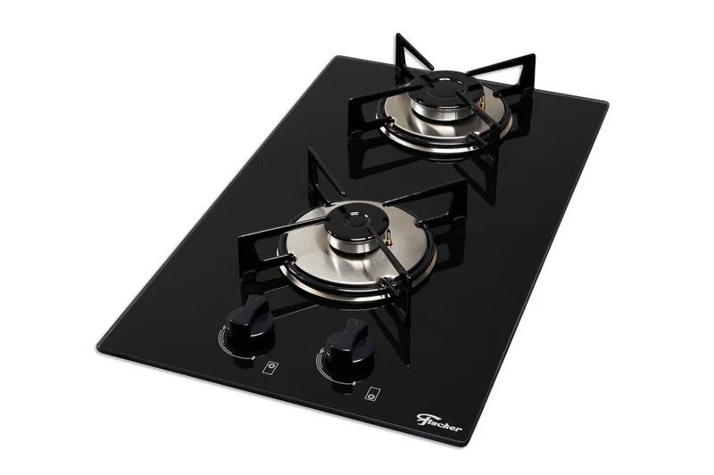 FISCHER COOKTOP À GÁS 2 BOCAS LOFT COM SUPERVISOR DE CHAMA MESA VIDRO PRETO BIVOLT - 30371-76352