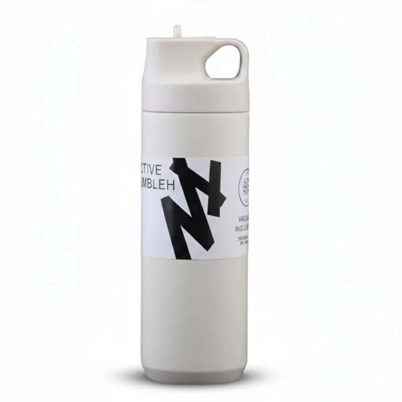 Garrafa Térmica Aço Inox 500ML Fitness Esportes Com Canudo e Parede Dupla (Creme)