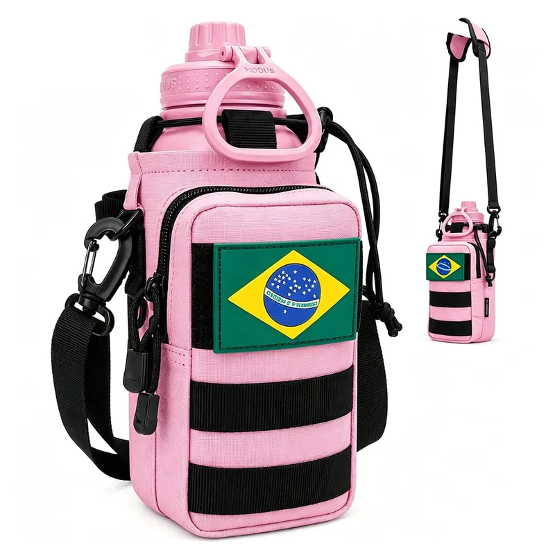 Garrafa Térmica 950ml Aço Inox 304 com Bolsa para Academia e Aventuras (Rosa)