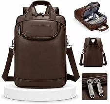 Mochila Bolsa Couro Reforçada Executiva Grande Mochila para Notebook Trabalho Viagem Escola Impermeável (Marrom)