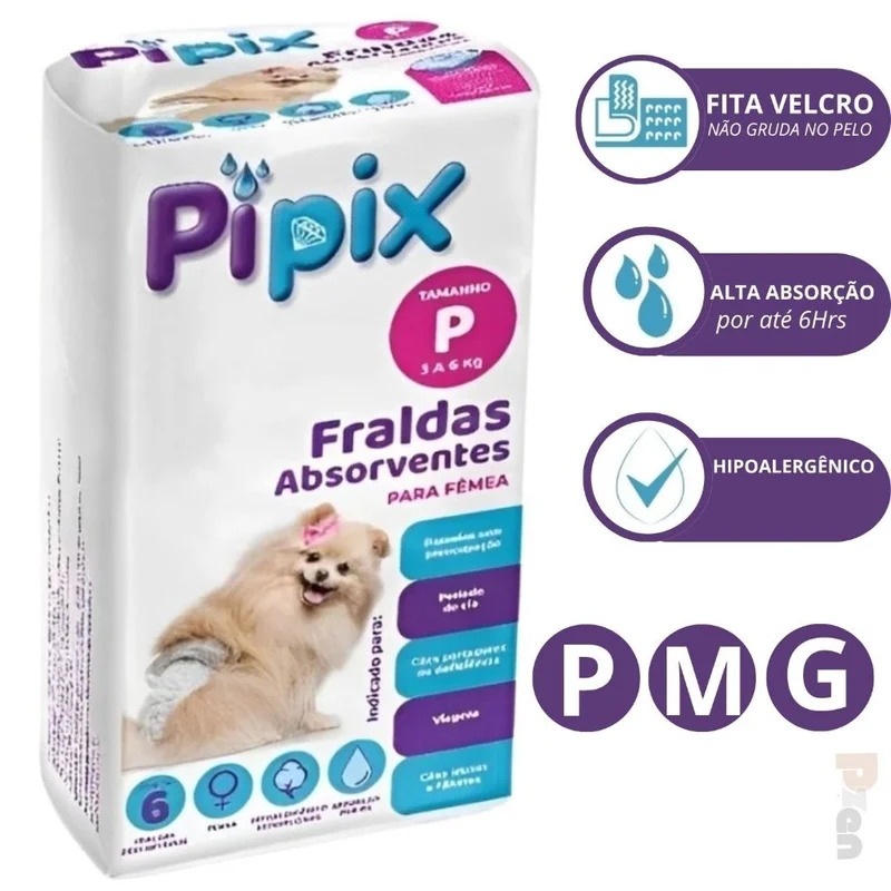 Fralda Descartável para Cachorro Fêmea Fralda Higiênica Para cães Pipix