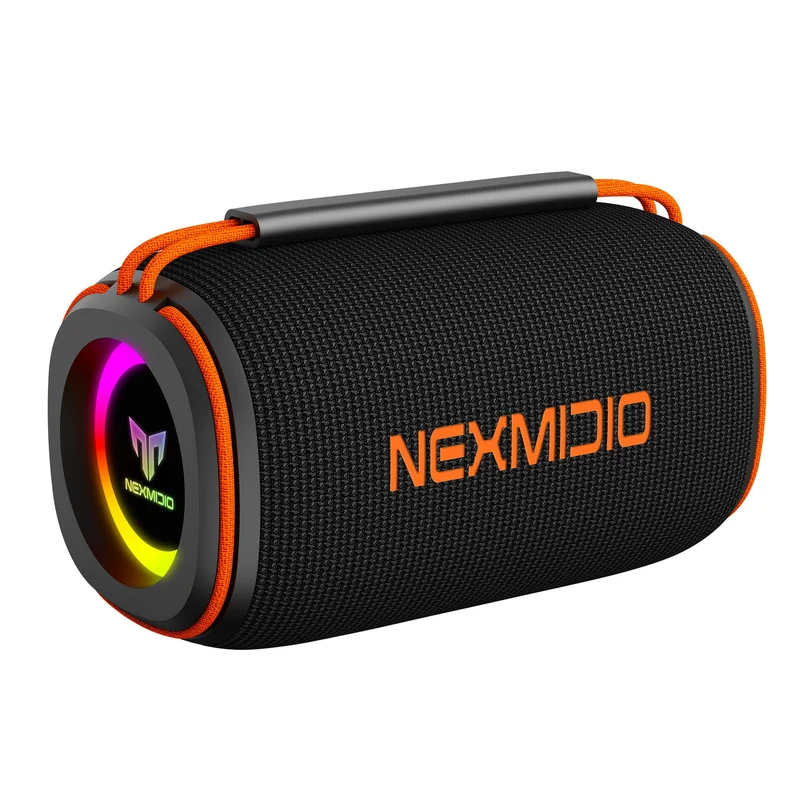 NEXMIDIO Caixa de Som Bluetooth Portátil com Luzes RGB, TWS, Rádio FM, Cartão TF e USB, IPX6 à Prova d’Água, Bateria de Longa Duração – Ideal para Praia, Festa, Churrasco, Piscina e Acampamento (B01)