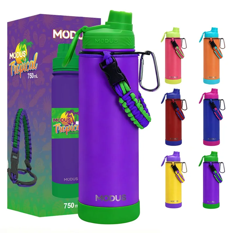 Garrafa Térmica 750ml - Parede Dupla de Isolamento 24horas Gelado, Base Emborrachada Anti Derrapante, Anti Vazamento, BPA Free (Roxo Escuro)