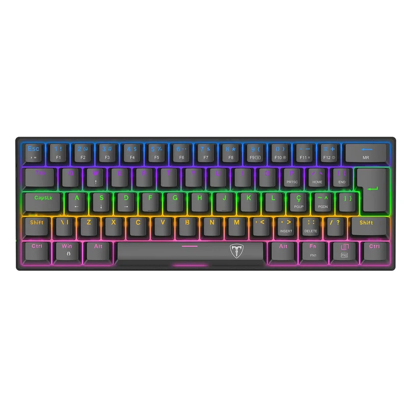 Teclado Mecânico Gamer T-Dagger Arena Iluminação Rainbow Preto 60% Switch Marrom T-TGK321-BR
