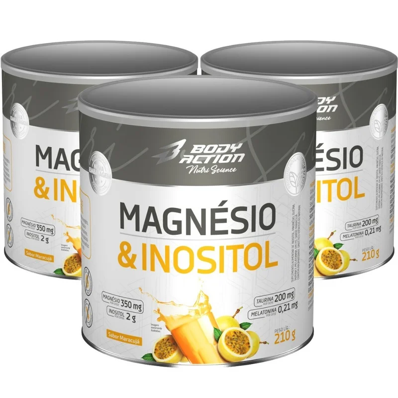 Kit 3x Magnésio e Inositol Taurina Melatonina 210g Bodyaction