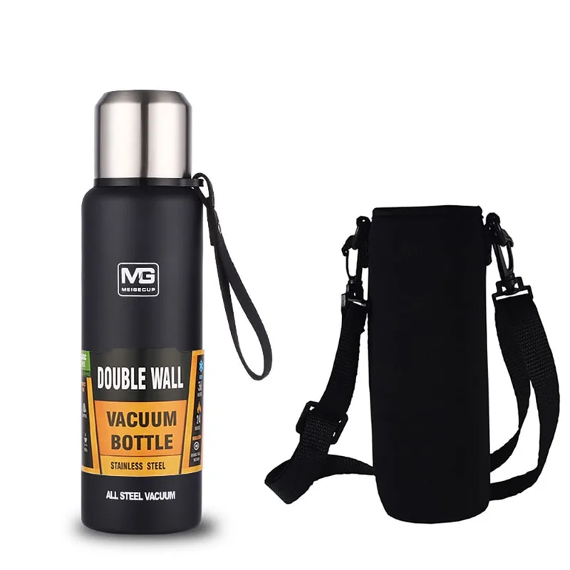 Garrafa Térmica De Aço Inoxidável Com Corda E Bolsa (Preto 1.5L)