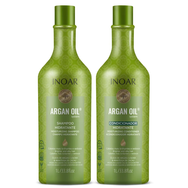Inoar, Kit Argan Oil System – Shampoo e Condicionador 1L, Hidratação Profunda, Brilho Intenso, Redução de Frizz, Nutrição com Óleo de Argan, Para Todos os Tipos de Cabelo