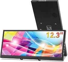 Monitor secundário de 12,3 polegadas, barra alongada IPS, visor LCD para viagem, 1920 x 720, HDMI USBC, mini monitor portátil, material de metal para laptop e computador, Windows, Aida64