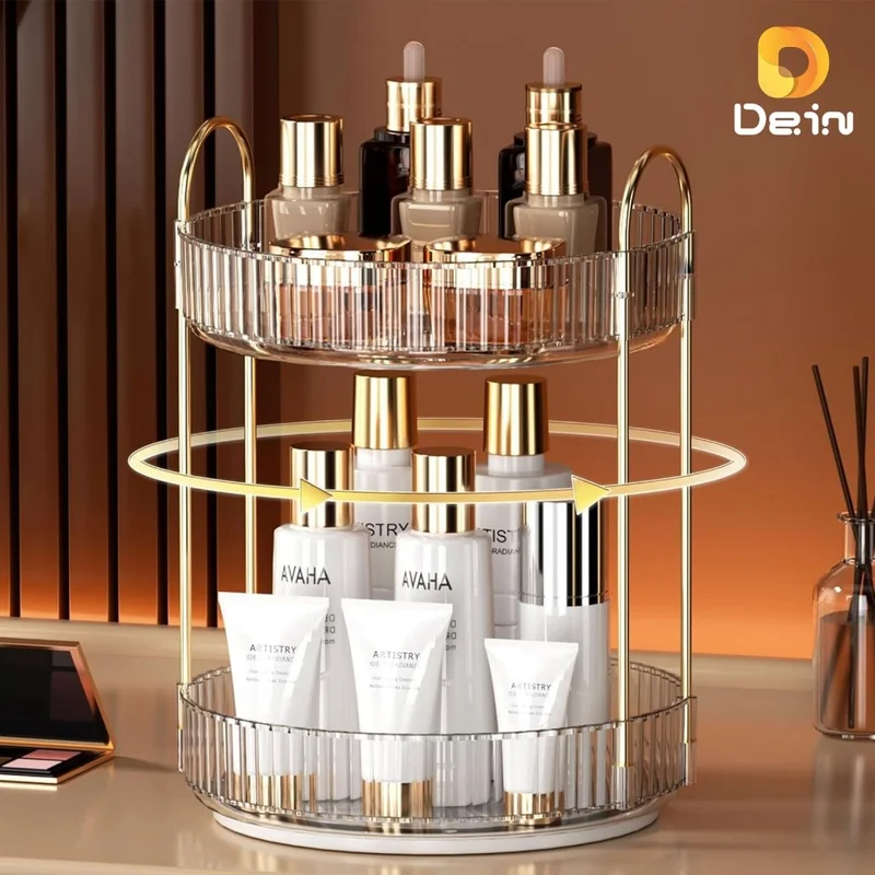 Organizador de Maquiagem Giratório – Suporte Multiuso 2/3 Andares p/ Cosméticos e Perfumes