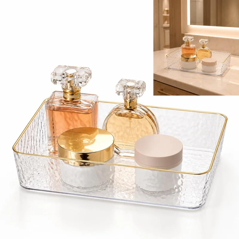 Organizador de Cosméticos Acrílico Porta Maquiagem Perfumes Caixa Organizadora Multiuso Gaveta Bancada Compacto Transparente Elegante Modular Skincare Banheiro Penteadeira Escritório