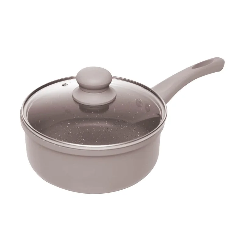LYOR - Panela de Indução 16cm Taupe Alumínio com Revestimento Cerâmico e Tampa de Vidro