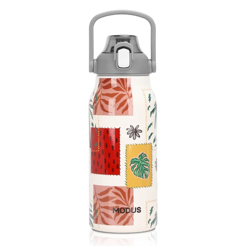 MODUS Garrafa Térmica 1700ml Inox com Estampa 3D Relieve no Corpo (Branco Praia Tropical)