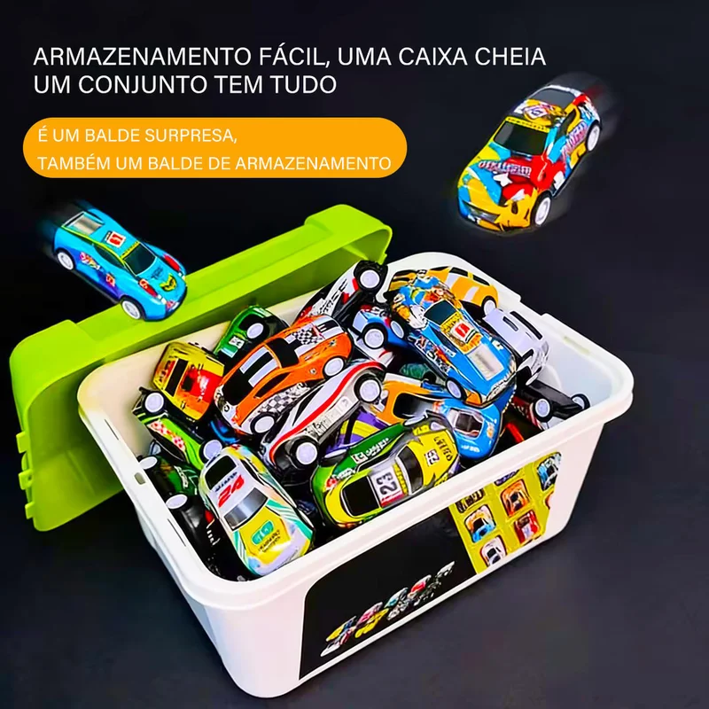 Kit com 40 Carrinhos de Fricção Coloridos + Caixa Organizadora | Presente Infantil