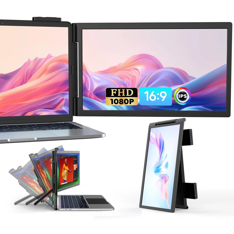 Extensor de Tela para Notebook, Monitor Portátil Externo de 14" para Notebook, IPS FHD 1080P com Conexão Plug & Play, Tela Dupla com Portas USB-C/HDMI para Notebooks de 14"-16"
