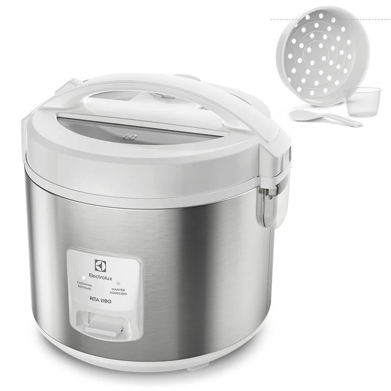 Panela Elétrica Electrolux vapor arroz capacidade 3,5L 10 xícaras 2 em 1 timer panela removivel antiaderente tampa com visor transparente ERC31 inox branco 220v por Rita Lobo