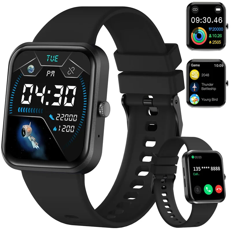 PEJE Smartwatch HXW06,Tela TFT HD de 1,83",Relogio smartwatch com Ecrã tátil e Ai,Feminino e Masculino,123 Esportes,IP68 à rova d'água, Chamada Bluetooth, Compatível com Android iOS(Preto)