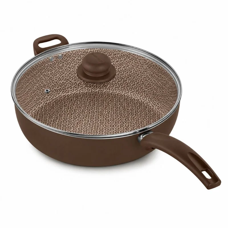 Frigideira Wok Antiaderente 32 cm Tampa de Vidro Profissional