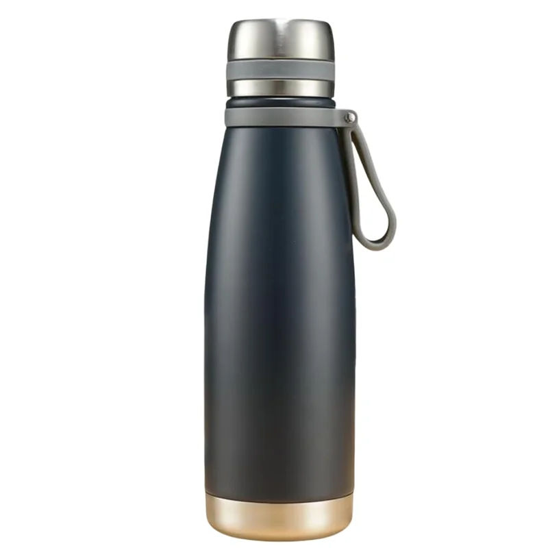 Garrafa Térmica de 1 Litro com Tampa de Rosca, Alça Emborrachada e Interior em Aço Inox 304 – Perfeita para Academia, Escola e Atividades do Dia a Dia (Preto)