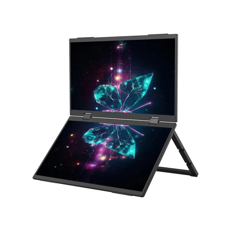 Bettdow Monitor portátil dobrável duplo de 15,6'' FHD 1080P Monitor Portátil Conectado Com USB C Dupla/HDMI, IPS Extensor De Tela para Notebook com VESA e Funda Inteligente magnético, Plug and Play