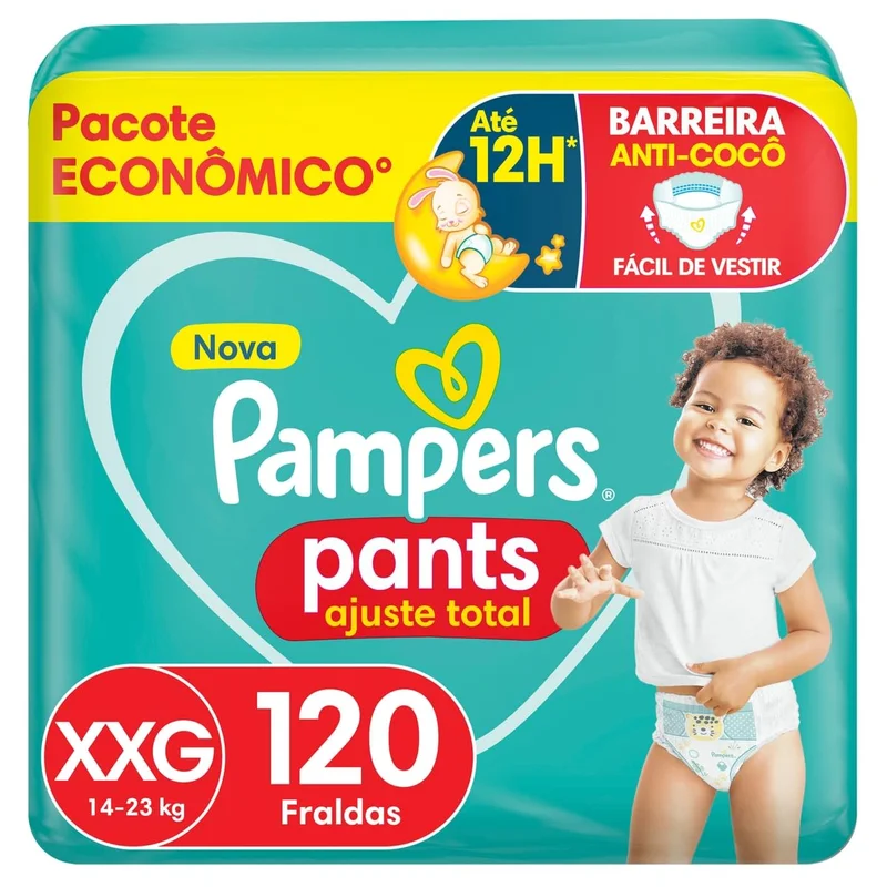 Fralda Pampers Pants Ajuste Total Tamanho XXG, Fácil de Vestir, 120 Unidades
