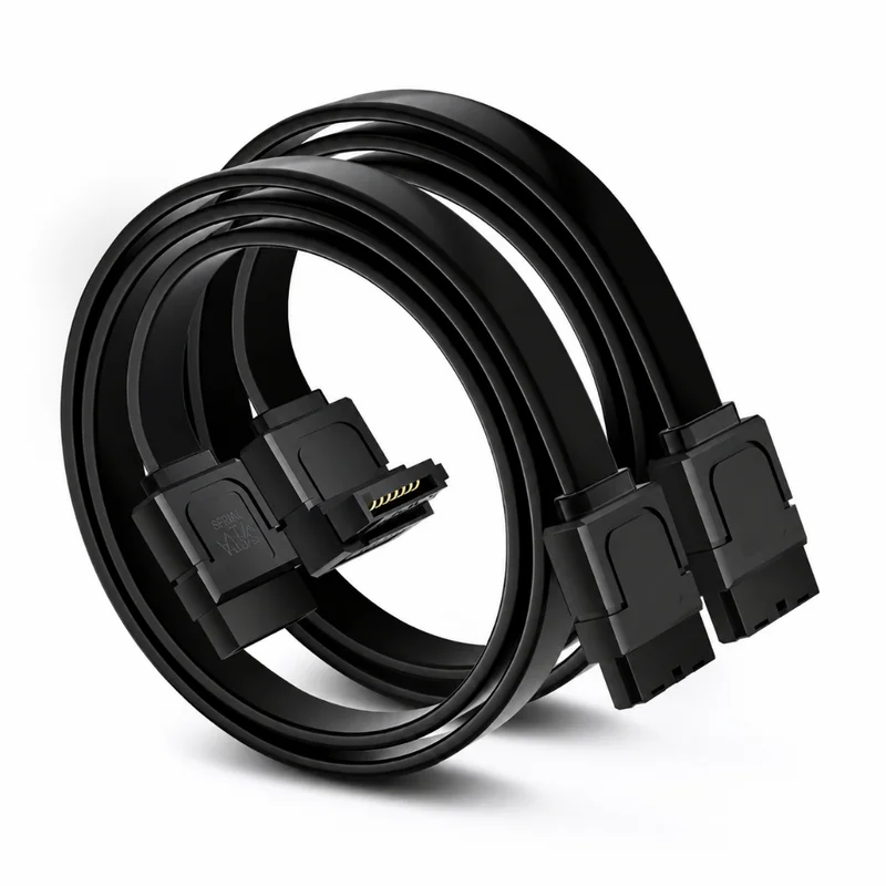 Kit 2 Cabos SATA 6Gb/s SSD HD SATA3 Reto + 90° Preto 50cm