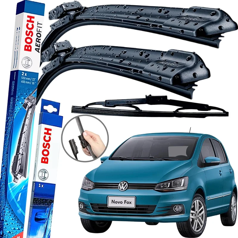 Palheta Limpador Parabrisa Bosch Aerofit Par de Palheta Limpadora Dianteiro + Traseiro Vw fox 2013 à 2022
