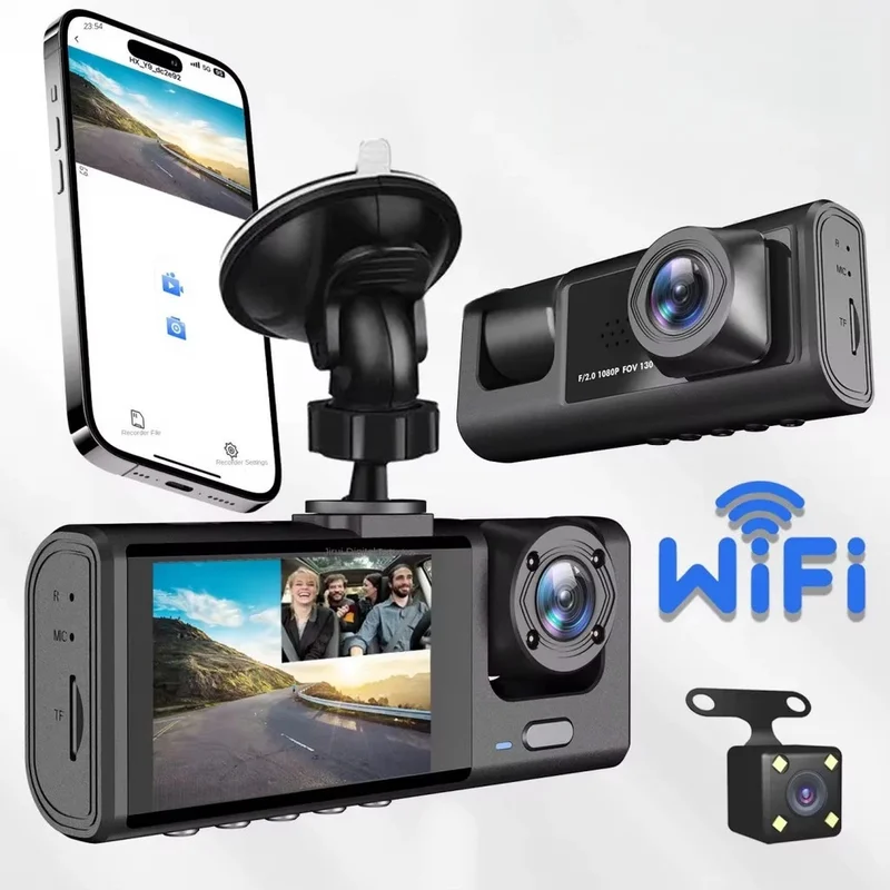Câmera Traço Para Carro 1080P HD Dash Cam 3 Câmera 24H Monitor de Estacionamento dvr 360° click