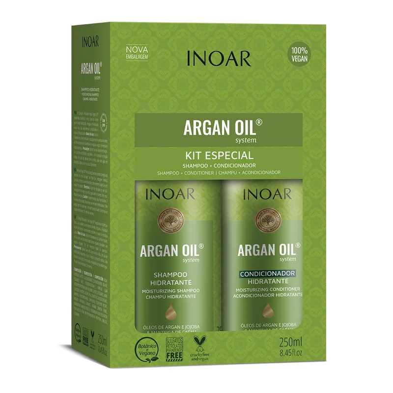 Inoar, Argan Oil Kit Duo – Shampoo e Condicionador com Hidratação, Brilho e Ação Antifrizz para Cabelos Secos ou Fragilizados - 250ml