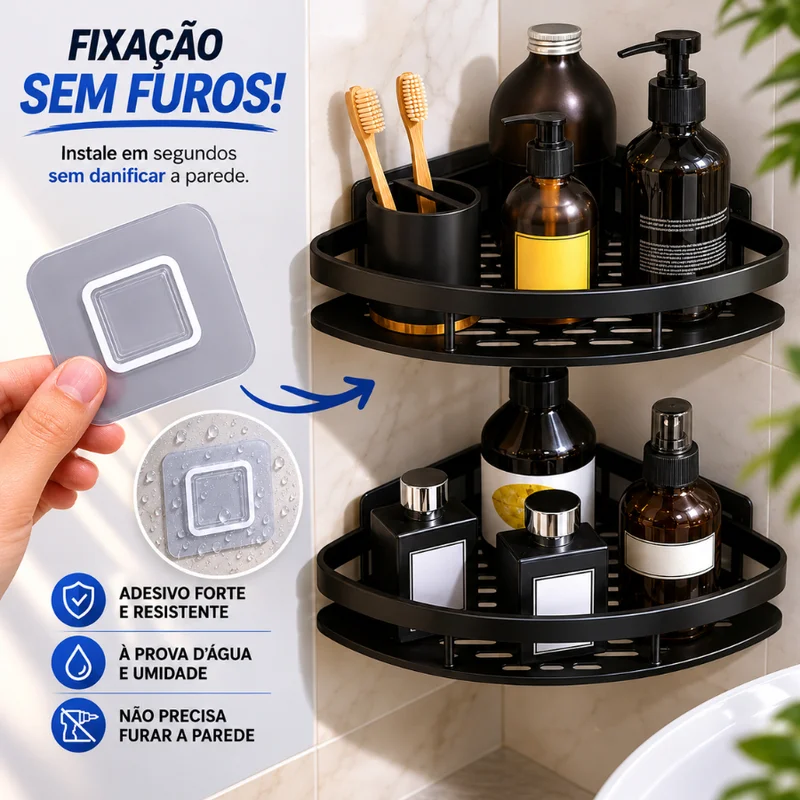Kit 2 Suportes para Shampoo para Uso no Banheiro na Parede Prateleira com Auto Adesivo