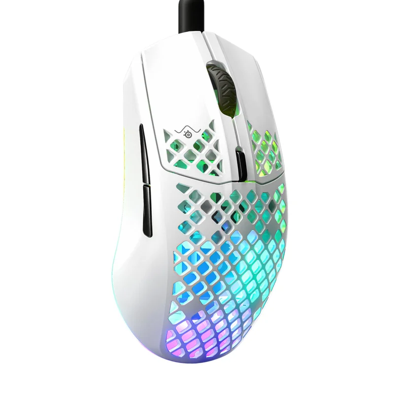 SteelSeries Aerox 3 - Mouse para jogos Holey RGB - Design ultraleve resistente à água - Sensor óptico TrueMove Core de 8.500 DPI - Neve
