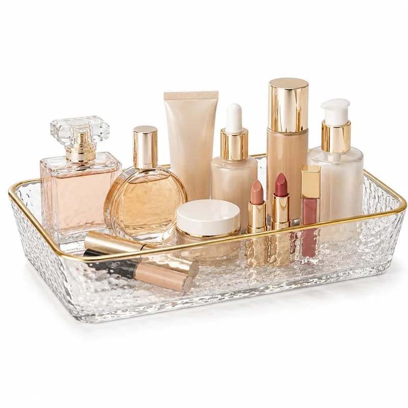 Organizador de Cosméticos Acrílico Porta Maquiagem Perfumes Caixa Organizadora Multiuso Gaveta Bancada Compacto Transparente Elegante Modular Skincare Banheiro Penteadeira Escritório