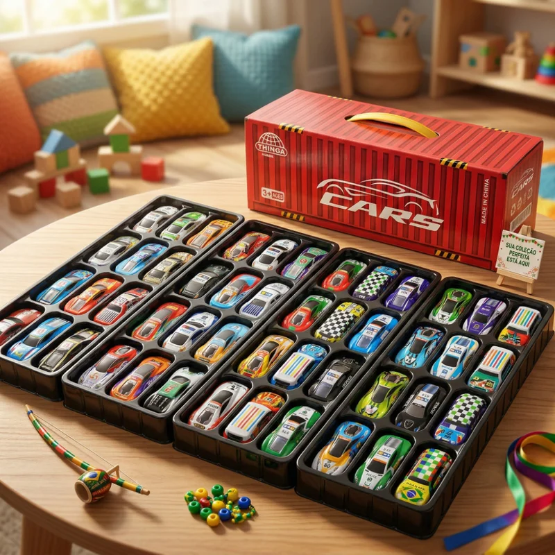Kit 48 Carrinhos De Metal Fricção Brinquedo Menino Maleta Pista Presente