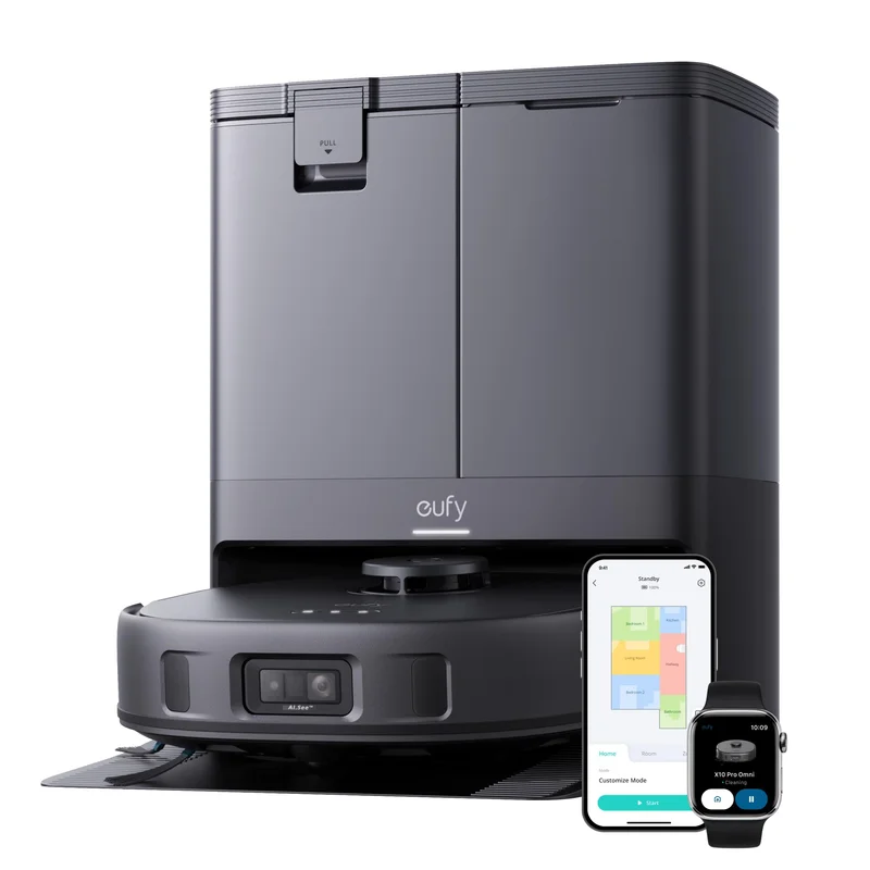eufy X10 Pro Omni Robô Aspirador da Anker, Estação Completa, Até 68 Dias Sem Manutenção, Lava e Seca com Ar Quente a 45°C, Esvazia Pó e Repõe Água, IA e Laser, Antiembaraço, para Pets, 220V