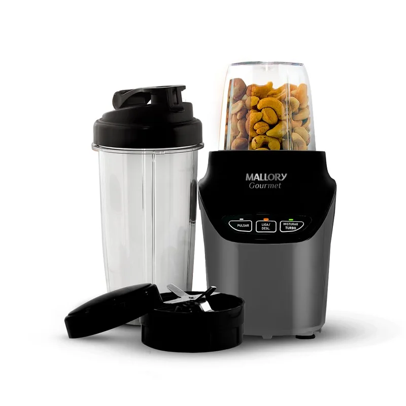 Liquidificador e Processador Mallory Gourmet - 1000W, 6 Lâminas em Aço Inox, Tritura Gelo, Painel Easy Touch, 2 Copos Tritan com Tampas - 127V