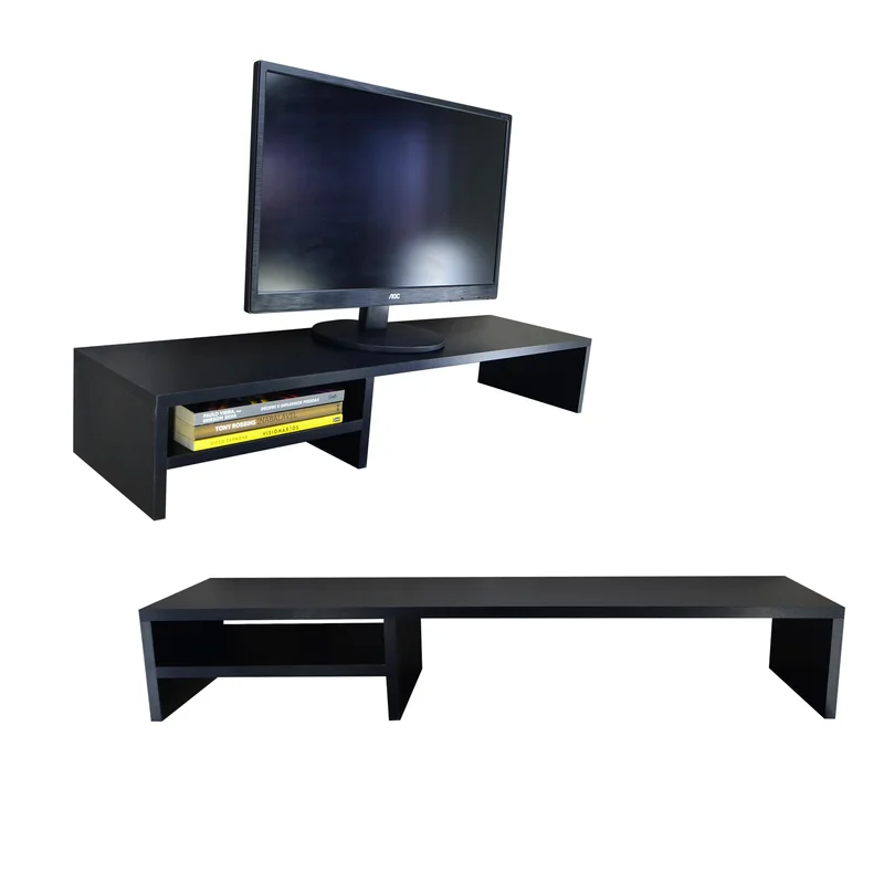 Suporte Para Monitor Elevado Mesa Home Office Setup Gamer Organizador MDF 90cm (Preto)