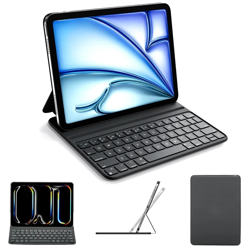 Teclado Capa Mágico Bluetooth Capa P iPad Pro Air (6ªM2/7ªM3/8ªM4/2024/2025/2026)(11"), Pro 11" (4ª-1ª Geração 2022-2018(11")),e Air 5ª/4ª 2022/2020 (10,9") e Trackpad, Teclado de Cinco Linhas (Preto)