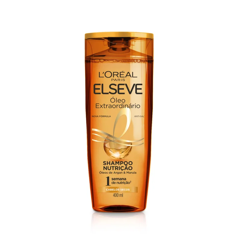 Elseve Óleo Extraordinário, Shampoo para Cabelos Secos, Nutrição com Micro-Óleos de Flores Preciosas para Brilho e Vitalidade, Leveza Infinita sem Pesar, 400ml