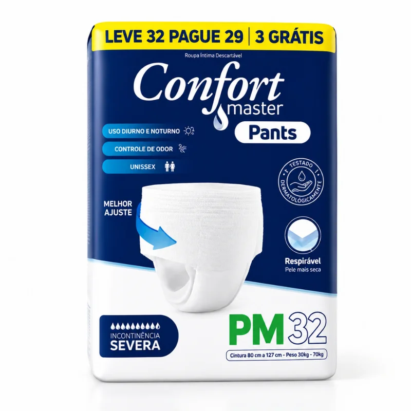 Fralda Geriátrica 32 Unidades Descartável Calça P M G EG Confort Master Pants Continencia Urinaria