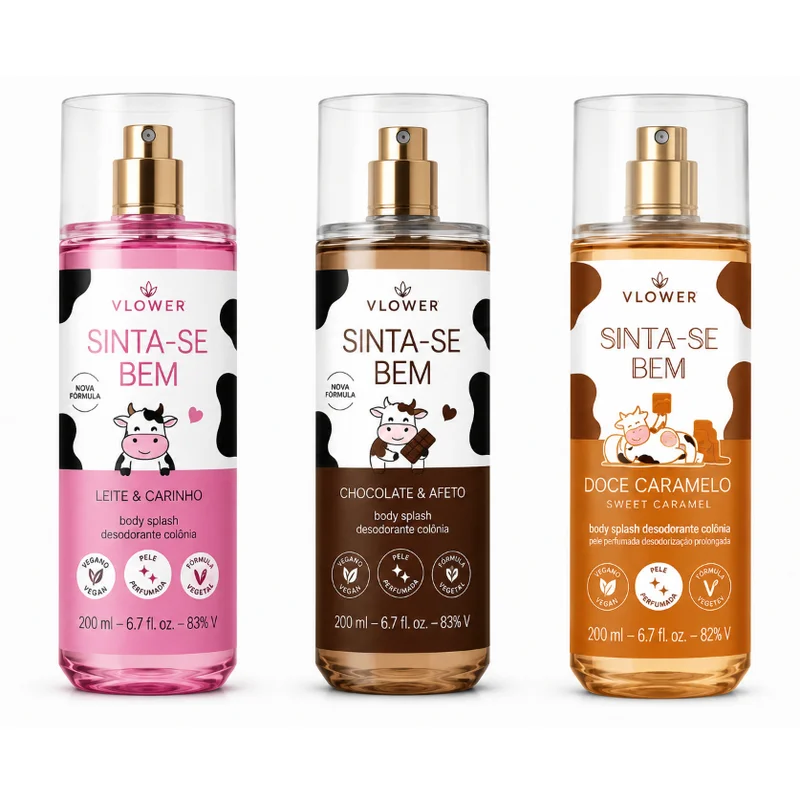 KIT 200ml DELEITE Cuide-se Bem Body Splash - Frescor e Hidratação com Fragrância Gourmand VLOWER