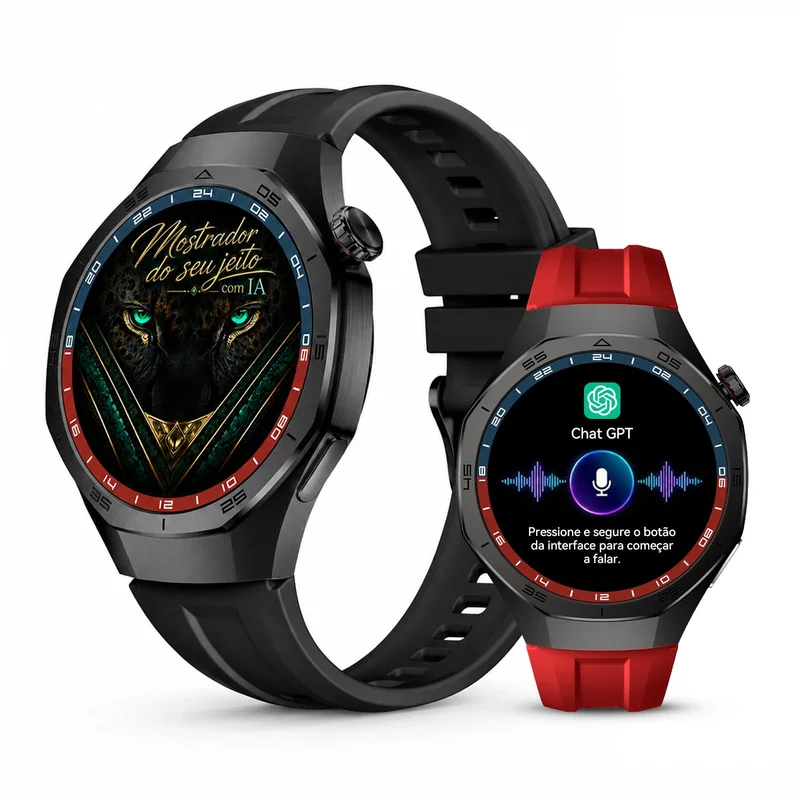 Aurafit SmartWatch Relogio inteligente Relógio Masculino e Feminino | 1,43 polegadas HD AMOLED chamada Bluetooth Chatgpt por IA com Android iOS, 2 Pulseiras